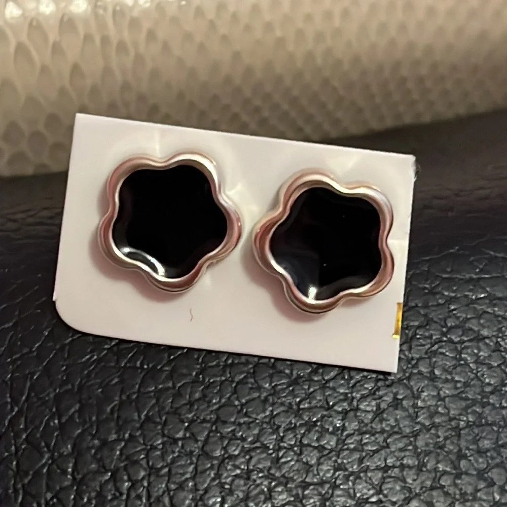3/$25 New black and silver chrome clover earrings